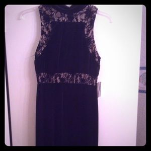 Black Velvet  & Lace MIDI Dress Size 6